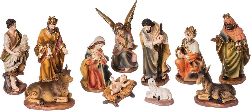 11-PC Nativity Set, Color-Washed, 6" H, Resin and Stone Mix, Detailed, Realistic, Christmas Decor, Adorable Gift
