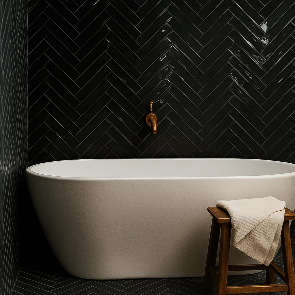 Black Glossy Porcelain Subway Zellige Look Tile - 2"x8" Wall and Floor, Backsplash, Shower,Fireplace Accent