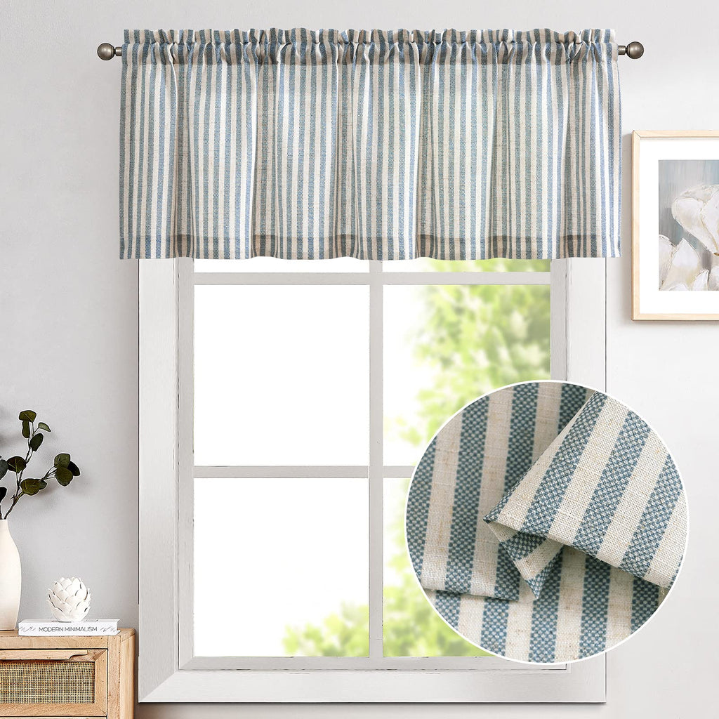 Kitchen Valance Linen Blend Stripe Short Curtain Farmhouse Country Rustic Pinstripe Tickingstripe Light Filtering Rod