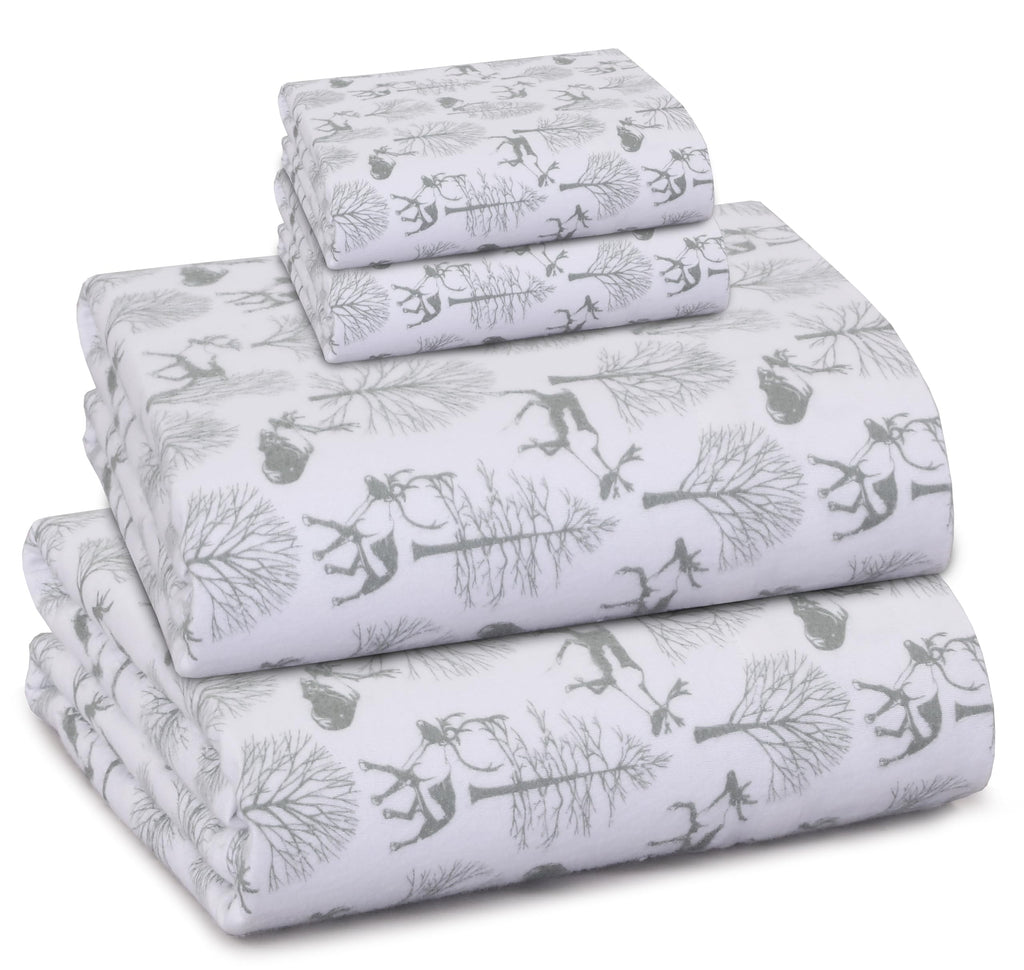100% Organic Cotton Flannel Sheets Full Size Bed Set, Reindeer Rush