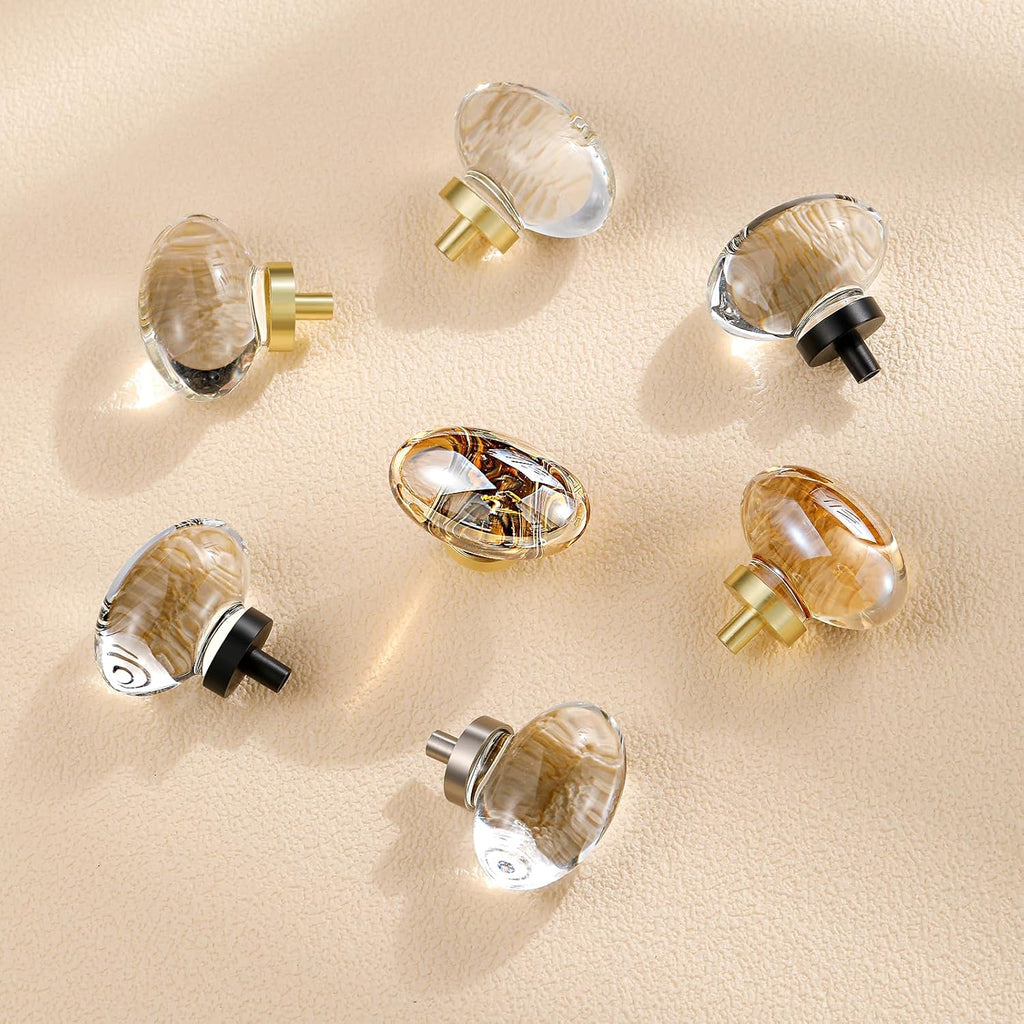 8 Pack Champagne Crystal Cabinet Knobs, Gold Cabinet Glass Knobs Drawers Brass Furniture Hardware Pulls (Oval)
