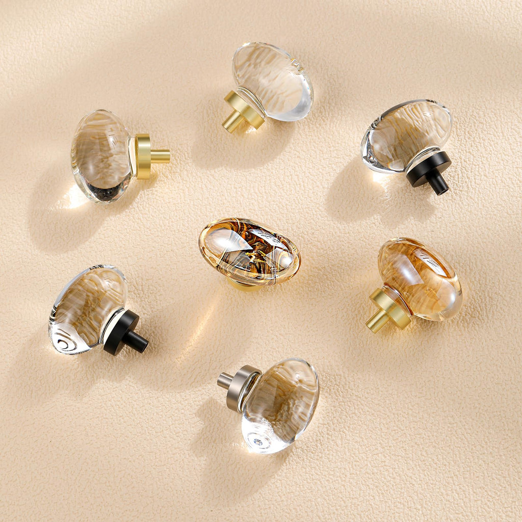 8 Pack Glass Cabinet Knobs and Pulls, Oval Crystal Knobs for Dresser Drawers, Brushed Nickel Kitchen Cabinet Knobs