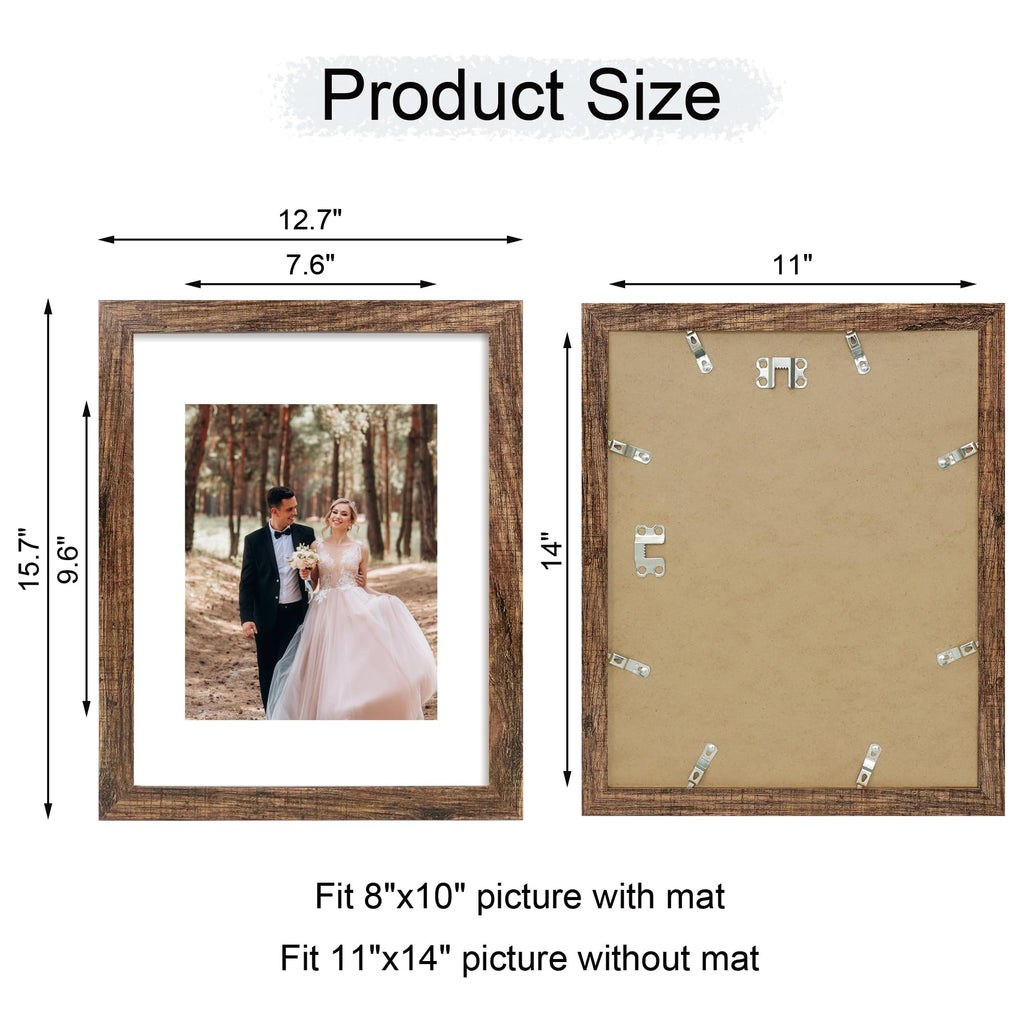 11x14 Picture Frame Set of 4 with Tempered Glass, Rustic Frame Display 8x10 Pictures with Mat or 11 x 14 Without Mat