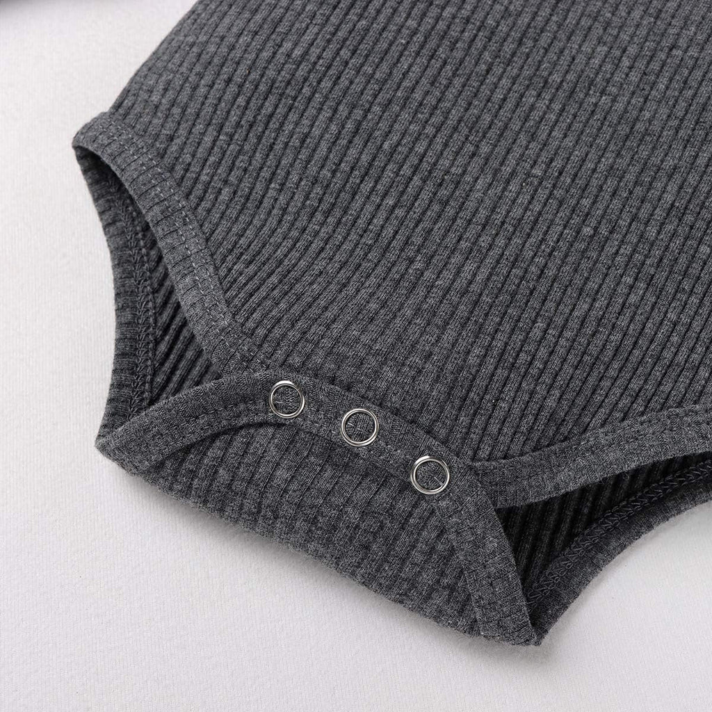 Newborn Infant Baby Boys Girls Fall Winter Clothes Ribbed Long Sleeve Romper Tops and Pants Outfits Set