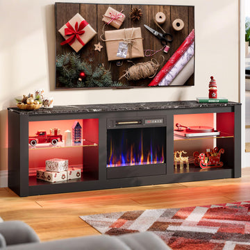 63 Inch Modern Fireplace TV Stand for TVs up to 70", LED Entertainment Center with 18" Electric Fireplace Media