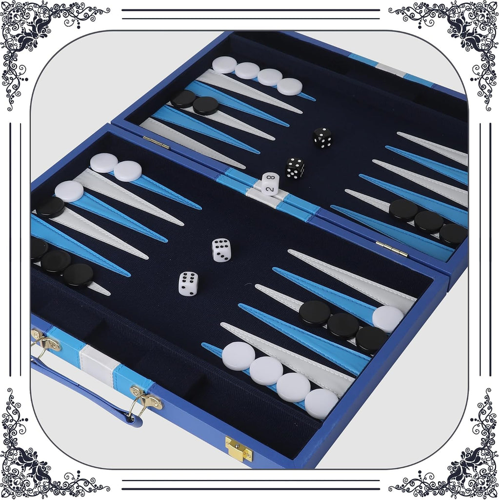 15 inch Backgammon Sets for Adults - Classic Board Game for Adults - Portable Travel Backgammon Set for 2 Players