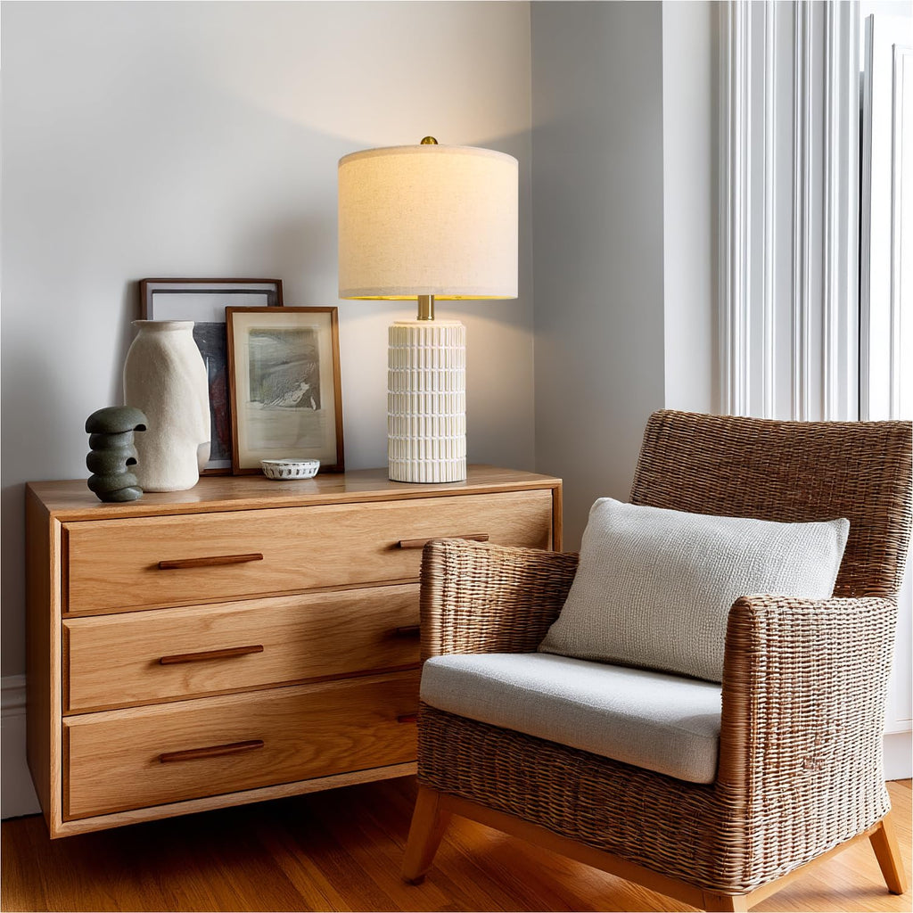 20.75" Small Modern Ceramic Table Lamps Set of 2, White