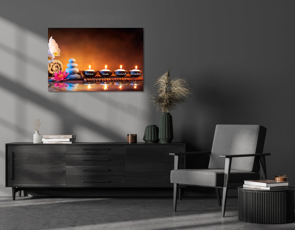 Zen Wall Art Decor Breathe Canvas Art Picture Candles Relaxing Peaceful Poster Prints for Zen Spa Room Artwork Living