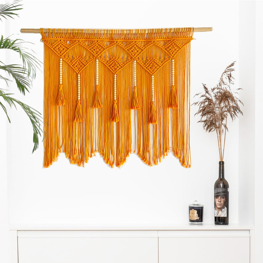 Macrame Wall Hanging and Headboard - Boho Wall Decor and Art Tapestry with Tassels - Woven Wall Backdrop 31'X39'