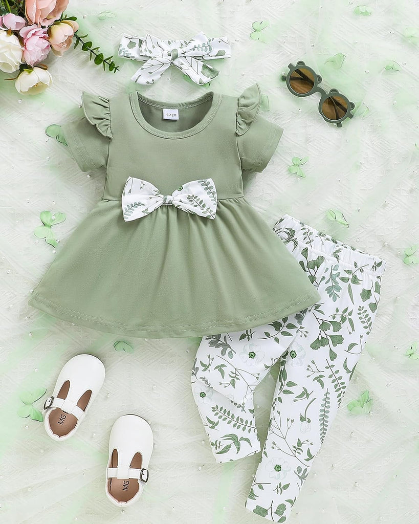 Baby Girl Clothes Toddler Girl Outfits Infant Girl Summer Clothes for Girl Ruffle Shirt Pants+Cute Headband 3PCS