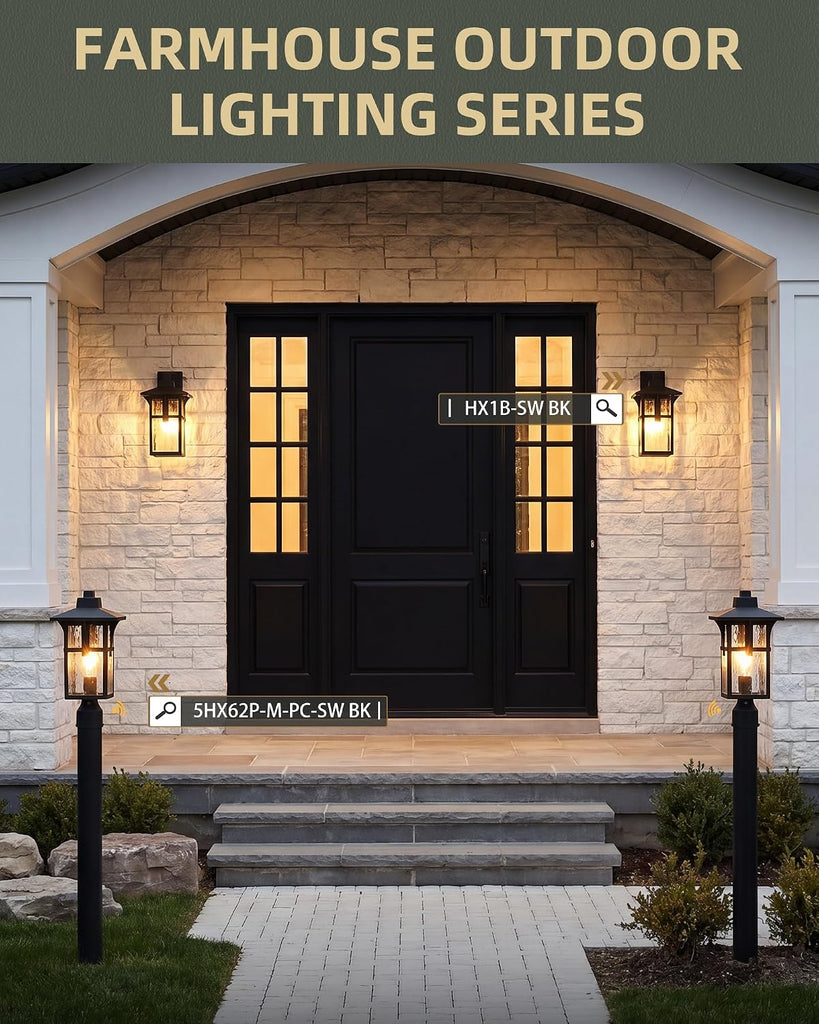 Dusk to Dawn Post Lamp, HWH Exterior Pillar Post Light for Yard Garden, Pole Light Fixture with Water Ripple Glass