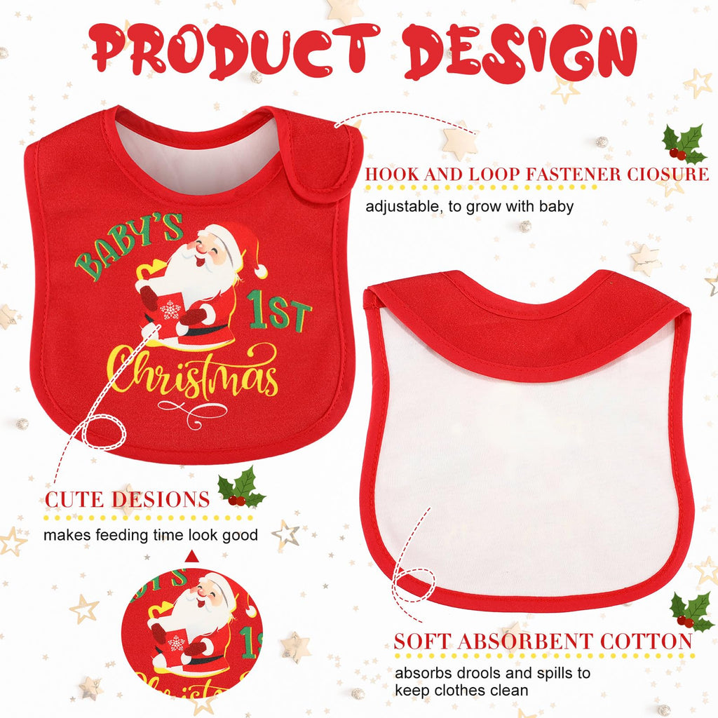 Christmas Baby Bib Babies First Christmas Baby Gifts Xmas Newborn Bibs for Baby Girl Boy with Adjustable Closure Baby