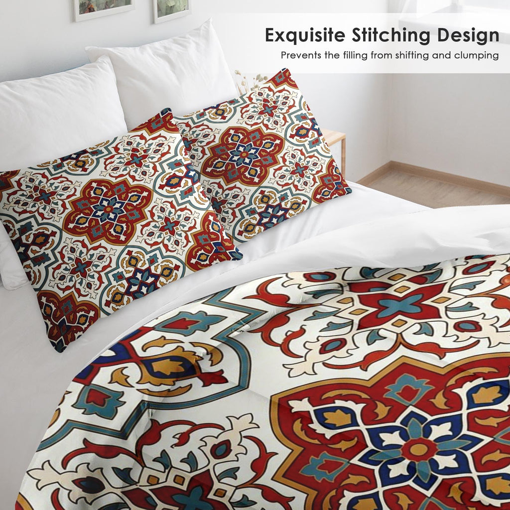 Full Comforter Set, 3 Pieces Moroccan Boho Bedding, All Season