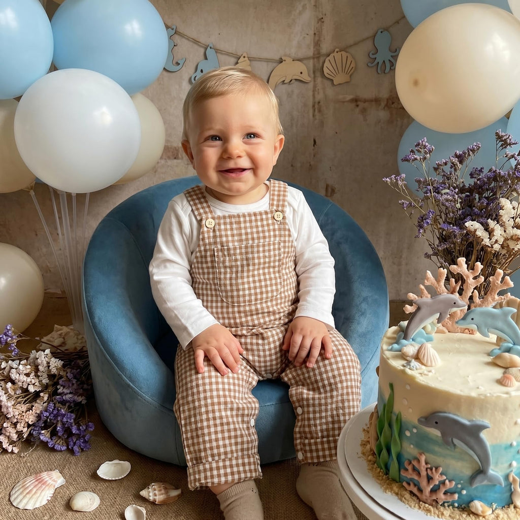 Newborn Infant Baby Boy Fall Clothes Long Sleeve Romper Top Gingham Plaid Overall Pants Hat 3Pcs Fall Outfits Set