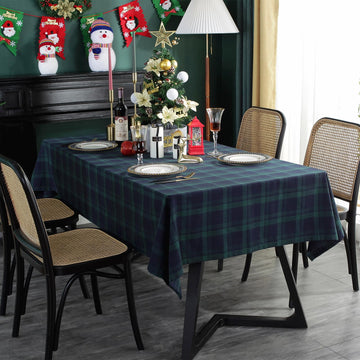 Dining Room Rectangle Fabric Tablecloth, British Style Plaid Print Tablecloth, Christmas & Holiday Table Cover.