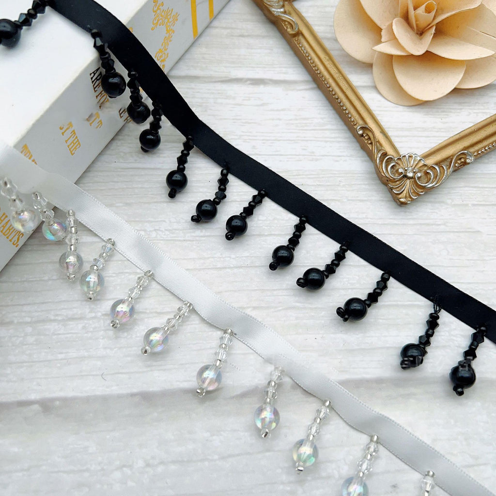 Crystal gourd droplets Fringe Beaded Lace Trim Pearl Pendant Tassels Dress Tassel Fringe Lace Trim Decoration - 1 Yards