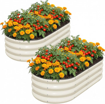 Galvanized Raised Garden Bed Outdoor, 2 Pcs 4x2x1ft Oval Metal Planter Box for Planting Plants Vegetables, White