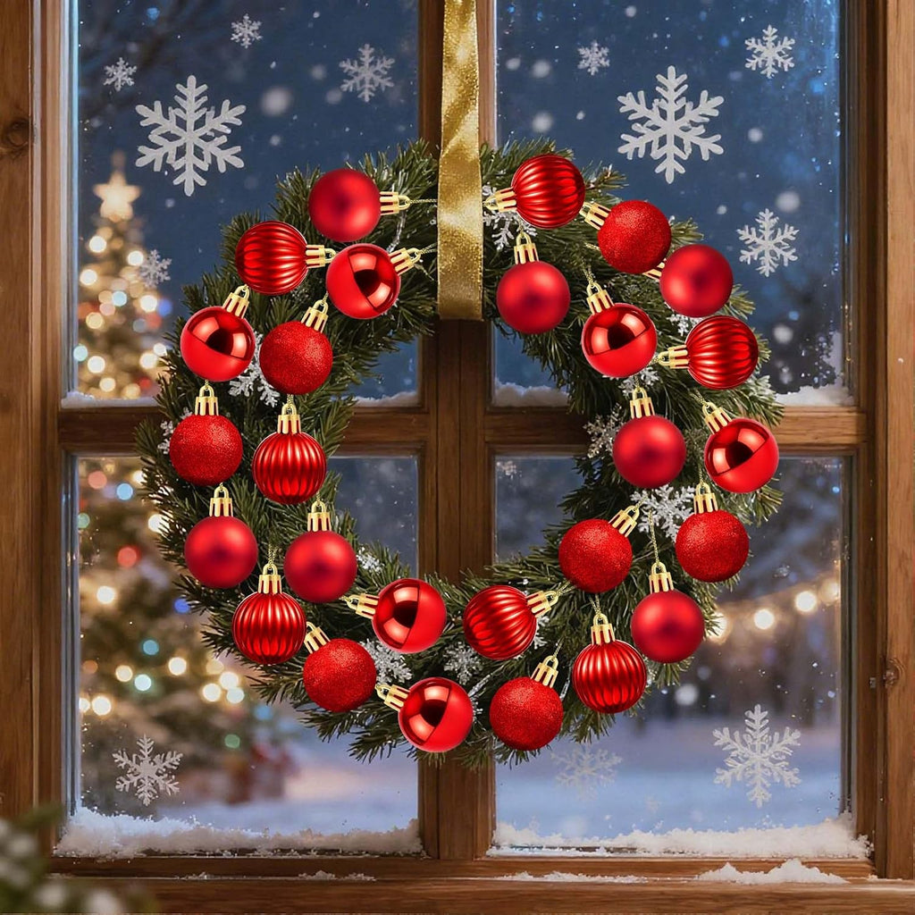 Small Red Christmas Ornaments Balls, 1.2 inch Mini Red Ornaments for Mini Tree, Tiny Plastic Shatterproof - Set of 24