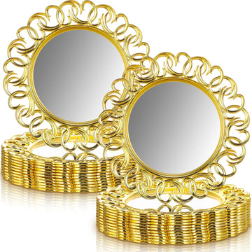 Inch Gold Charger Plates Bulk Mirror Chargers with Entwined Swirl Rim Round Dinner Chargers Glass Charger - Set of 12