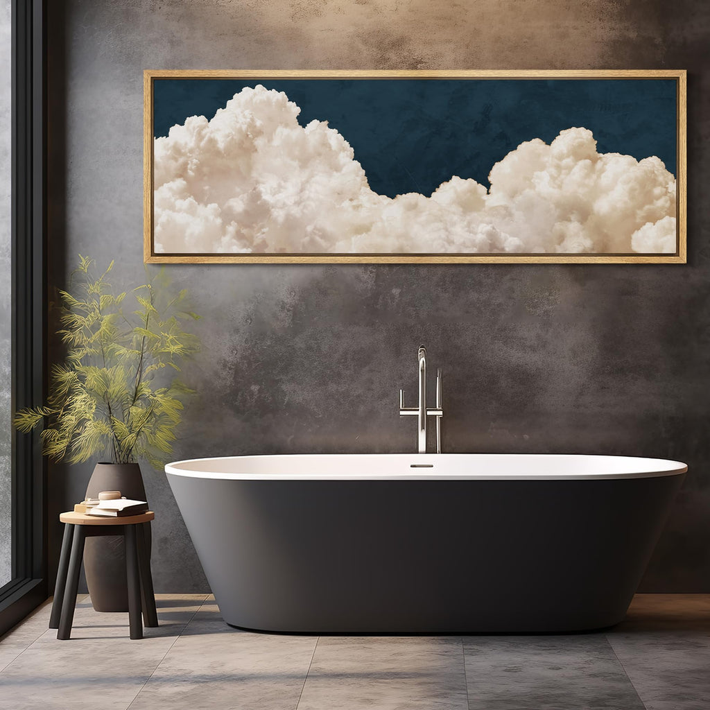 Large Framed Canvas Print Wall Cumulus Clouds Panoramic Dramatic Skyline Illustrations Antique Retro Fine