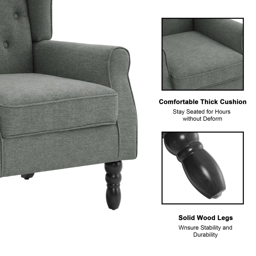Chenille Wingback Accent Chair, Tufted High Back Armchair, Grey