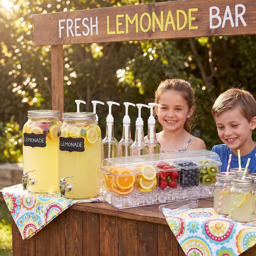 Lemonade Stand Supplies Lemonade Bar Supplies Include 2 Lemon Glass Drink Dispenser, 1 Transparent Storage Box - Set of 9