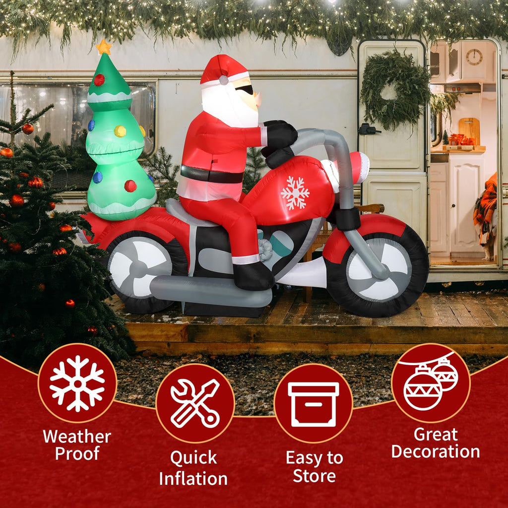 Christmas Inflatables Motorcycle 7.5 Ft, Xmas Inflatable Decoration Santa Riding Motorcycle with A Christmas Tree