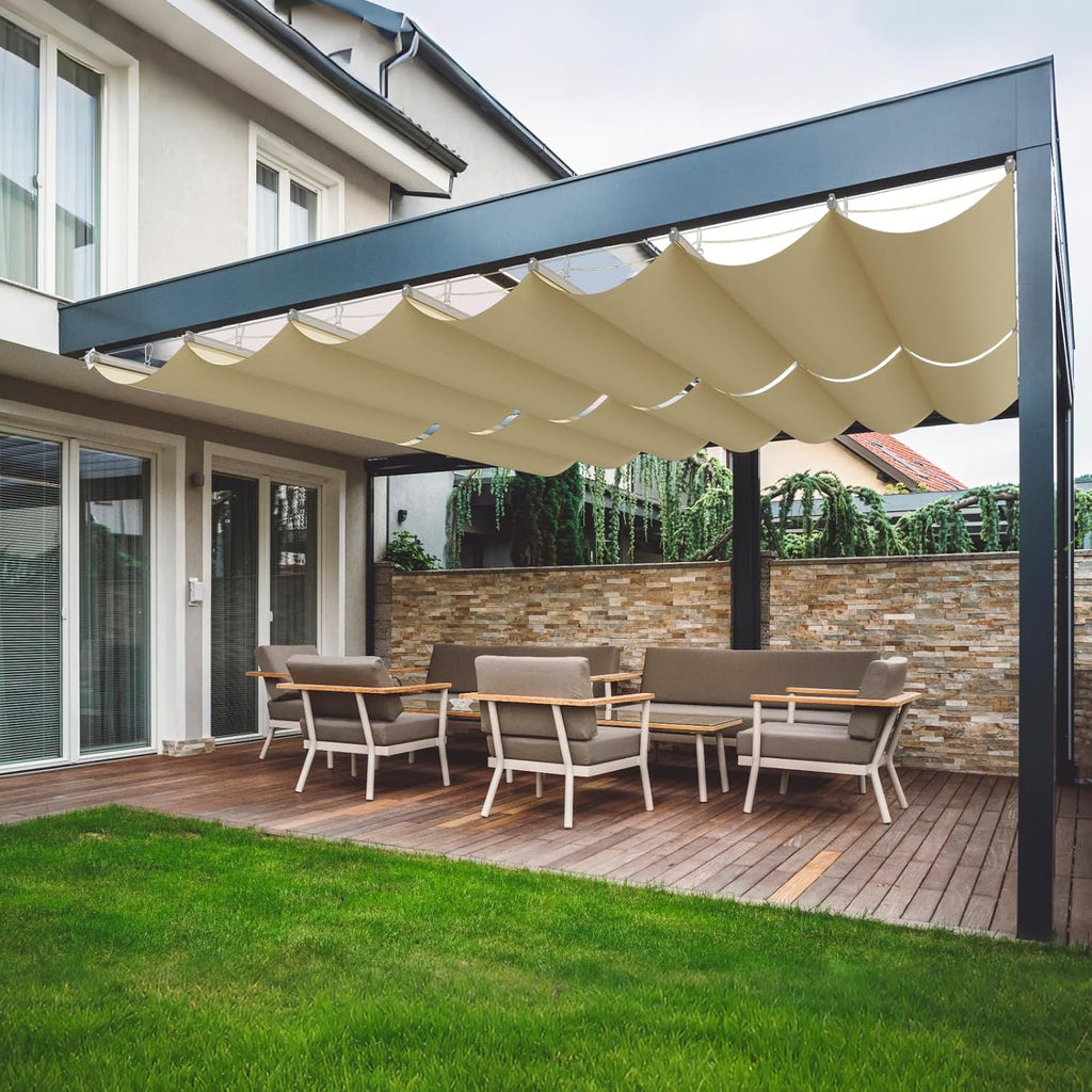 4'W X 18'L Retractable Awnings , Pergola Sliding Shade Cover high-Density Polyethylene Fabric, Wave Shade sail for