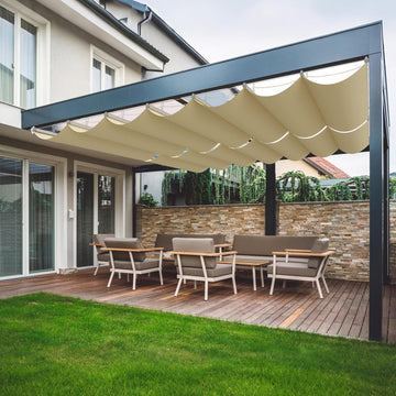 4'W X 18'L Retractable Awnings , Pergola Sliding Shade Cover high-Density Polyethylene Fabric, Wave Shade sail for