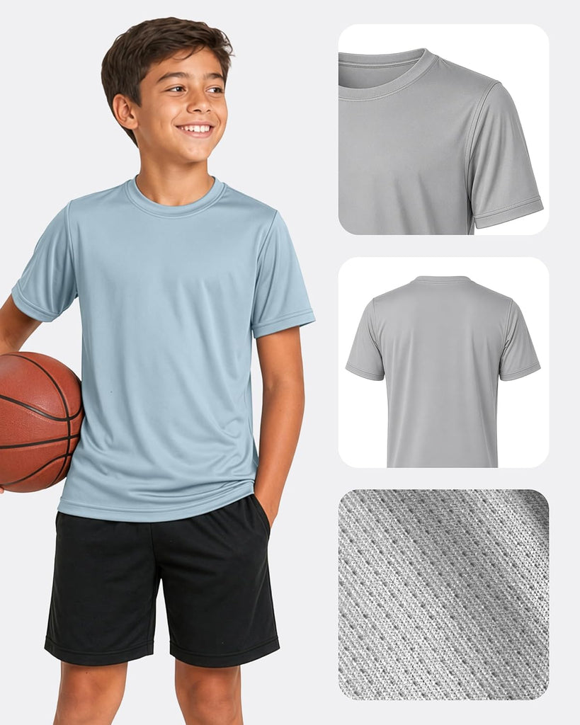 Boys Athletic Shirts 6 Pack Dry Fit Short Sleeve Boys Tshirts Basketball Baseball Soccer Tee Kids Youth & Teens
