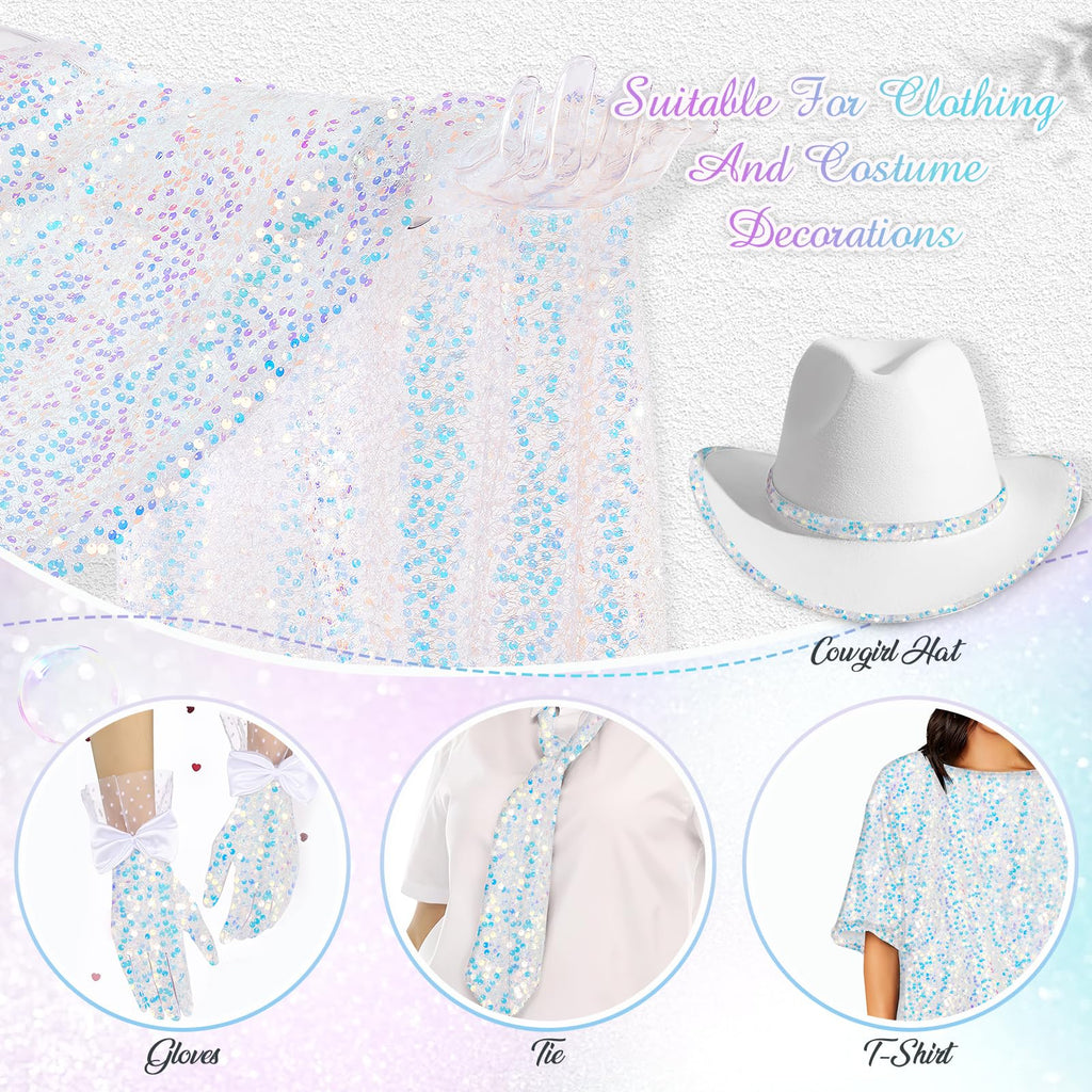 Mermaid Sequin Fabric by The Yard 5MM Iridescent Glitter Mesh Embroidery 2 Yard White Sparkly Fabric for Sewing