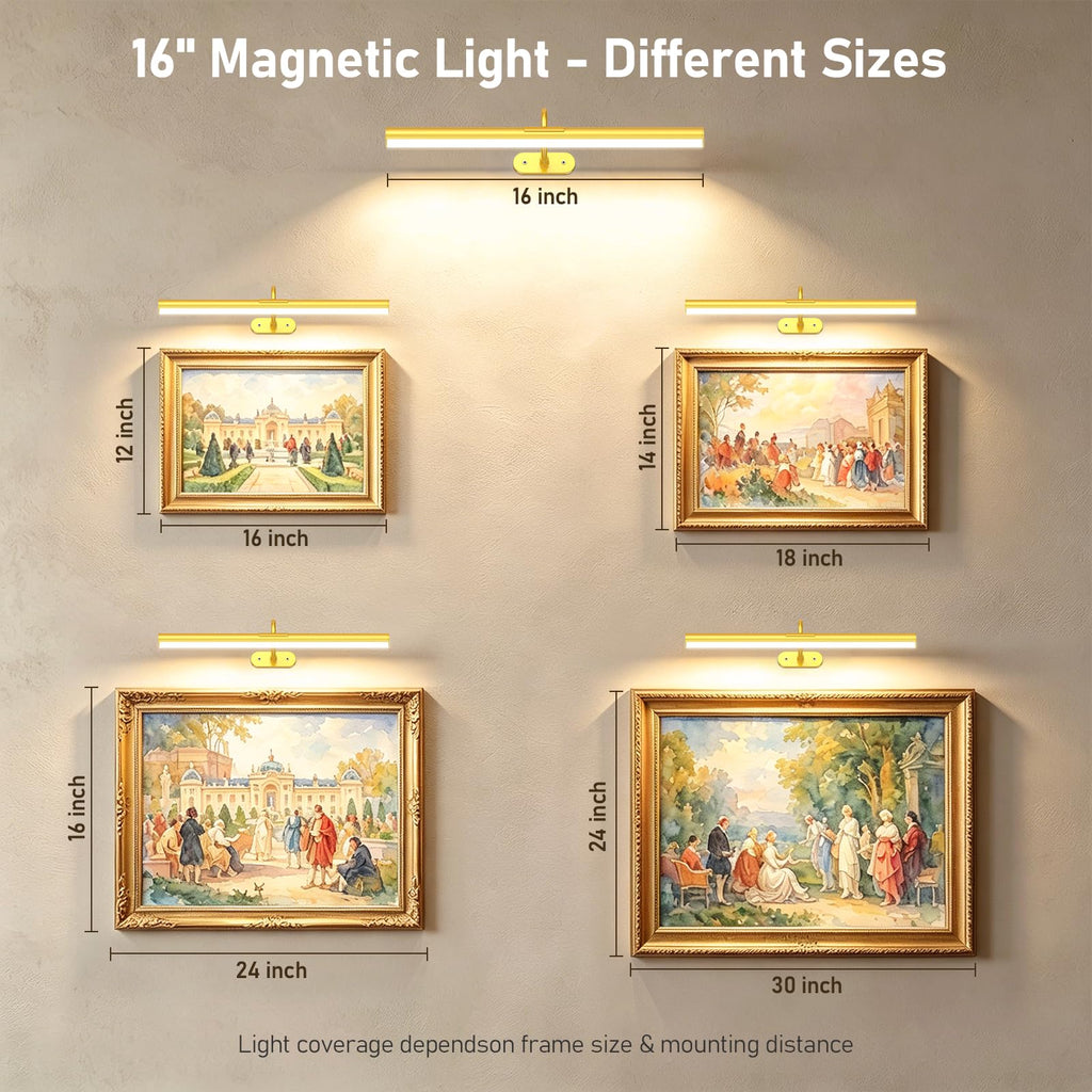 16" Wireless Picture Lights for Wall, Rechargeable Art Light, 2Pack