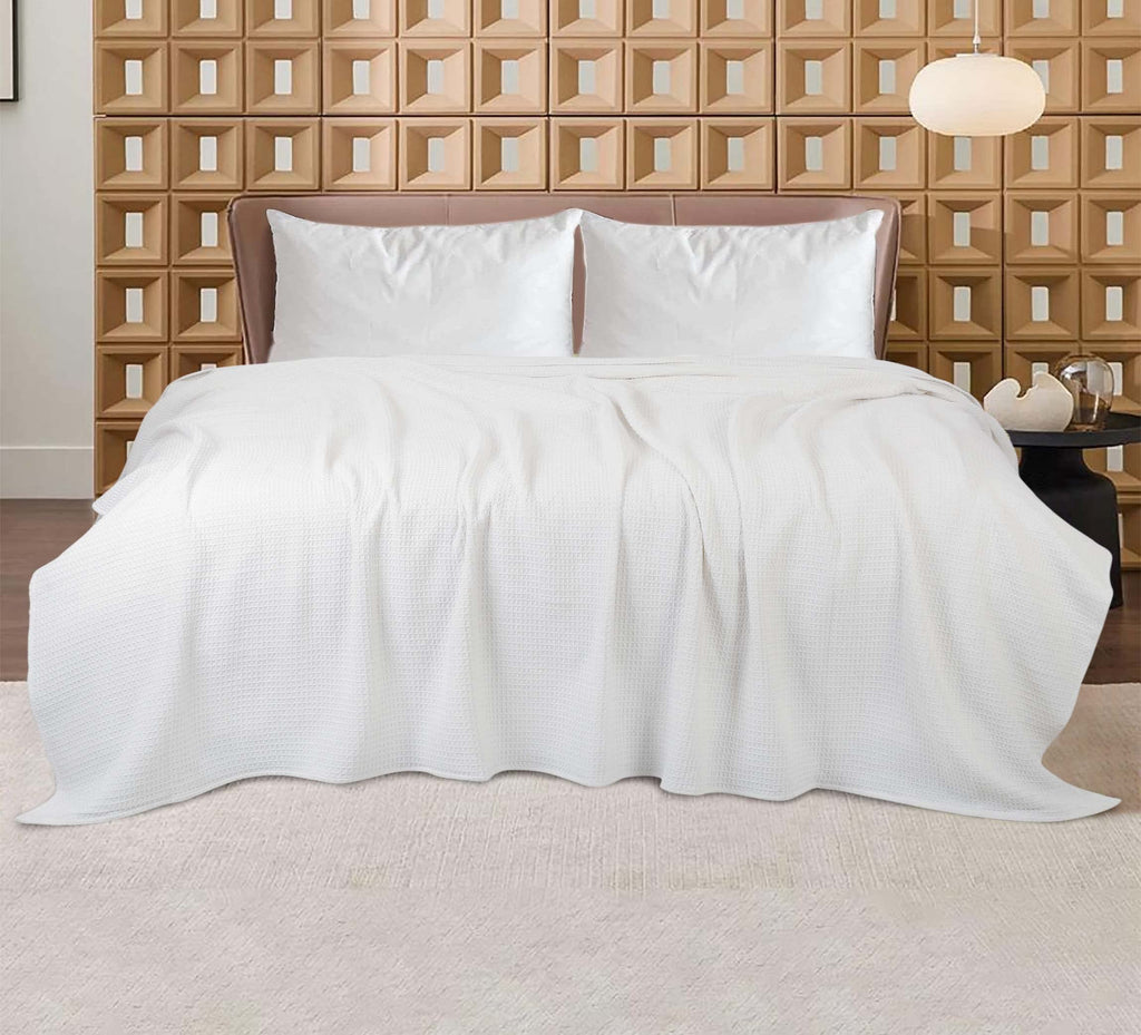 100% Cotton Waffle Weave Blanket, Twin Size 60 x 90 Inches, 300 GSM Lightweight Breathable Cooling Bed Blanket for