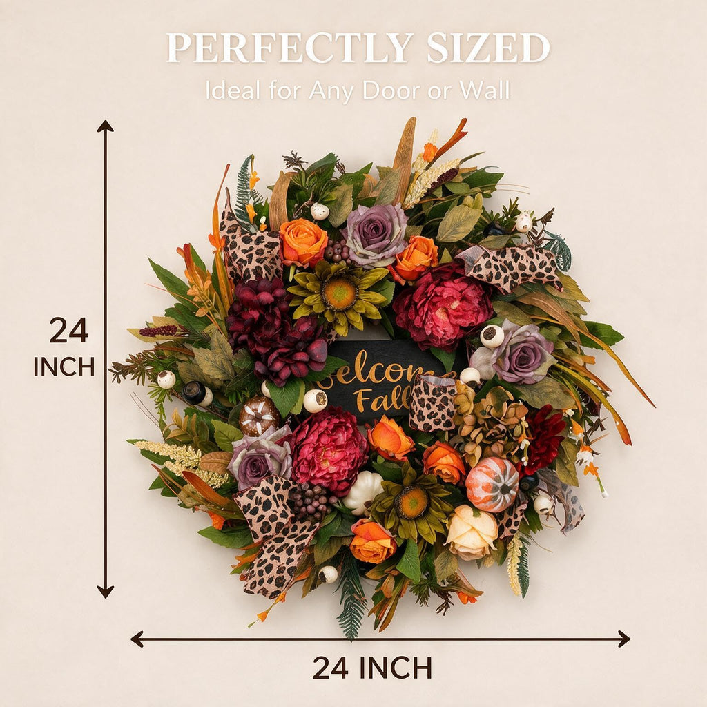 Fall Wreaths for Front Door 24 Inch Artificial Autumn Wreath Rustic Decor