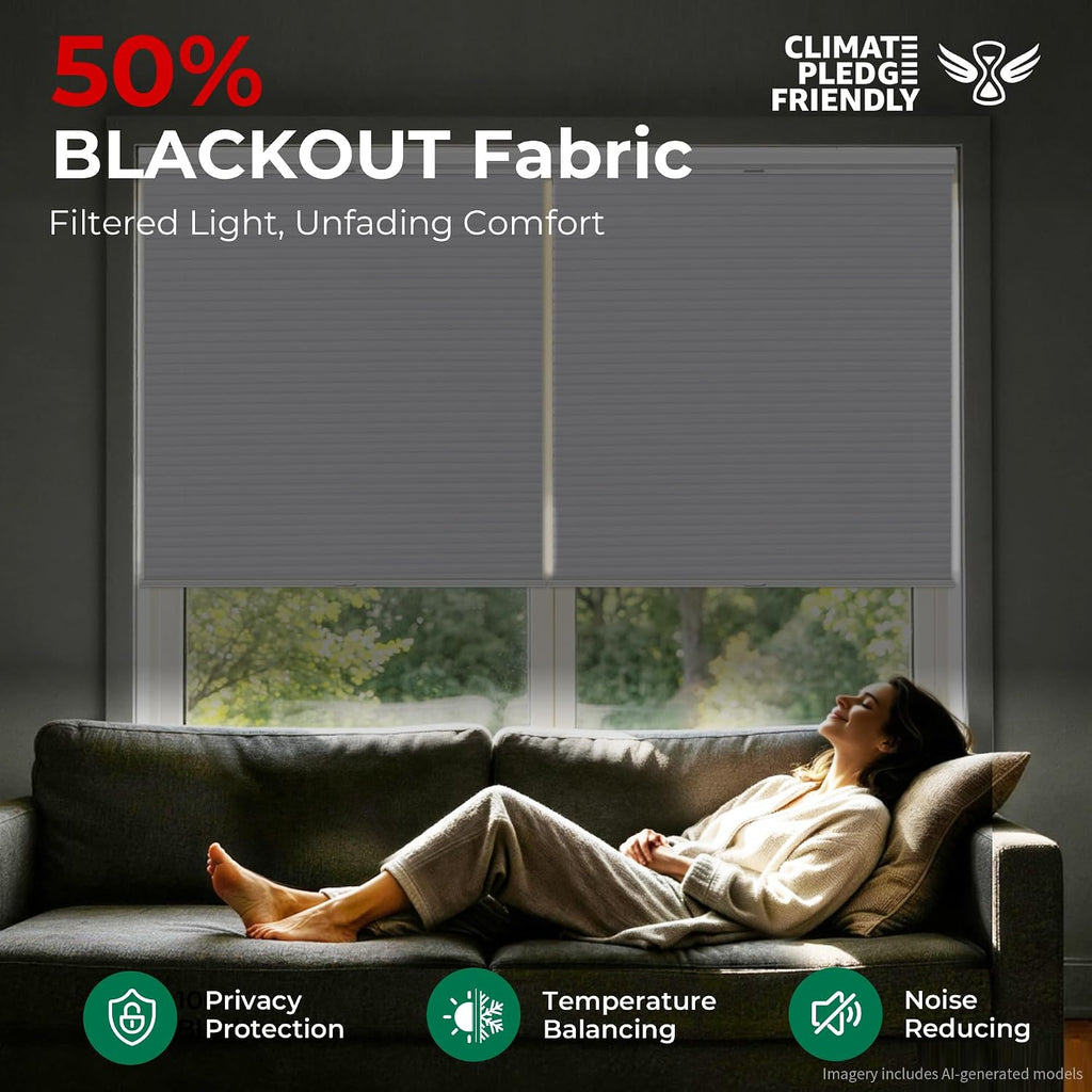 No Drill Top Down Bottom Up Cellular Shades,White, | TDBU Blackout Blinds for Indoor Windows,Cordless Honeycomb