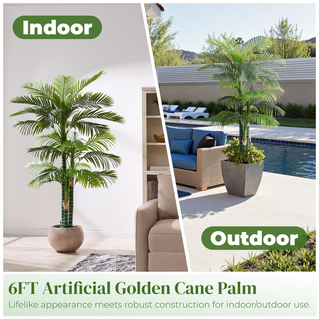 6FT Artificial Golden Cane Palm Tree, Potted Faux Trees