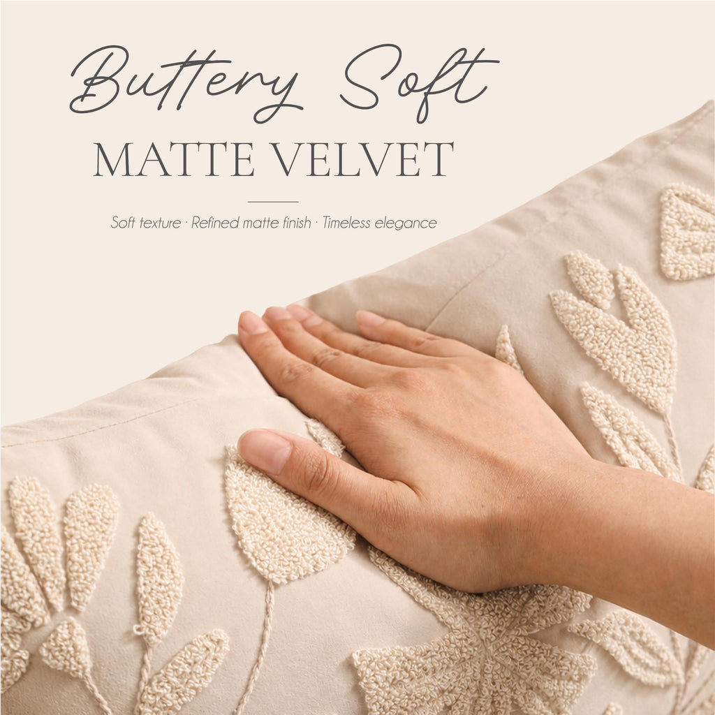 Decorative Throw Pillow Cover 20x20, Beige Neutral Velvet Accent Cushion Cover for Couch Sofa Living Room, Floral