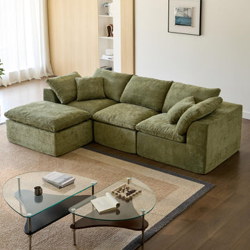Modular Cloud Couch, Modern Sectional Couch with Ottoman, Comfy Chenille Deep Seat Memory Foam Boneless Sofa