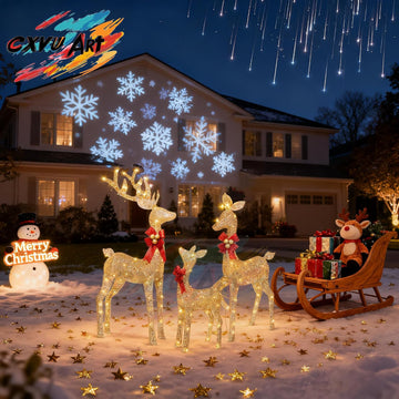 Reindeer Christmas Decoration for Yard, 3-Piece Light Up Reindeer Family for Christmas Outdoor Decorations Yard