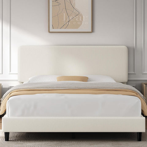 Queen Bed Frames with Adjustable Headboard, Chenille Fabric Upholstered Headboard/Platform Bed