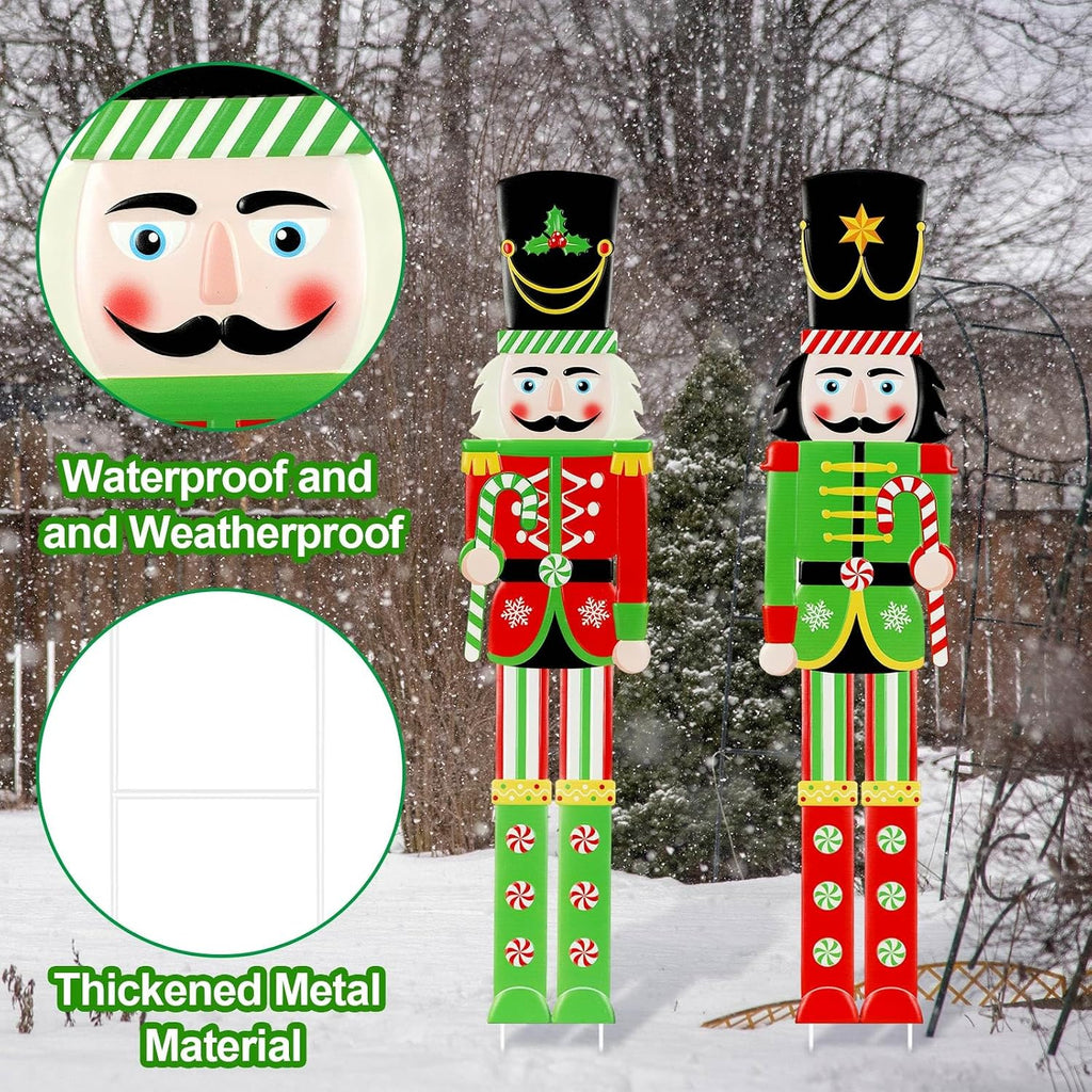 2 Pcs 6FT Metal Nutcracker Christmas Yard Decoration, Outdoor Decor