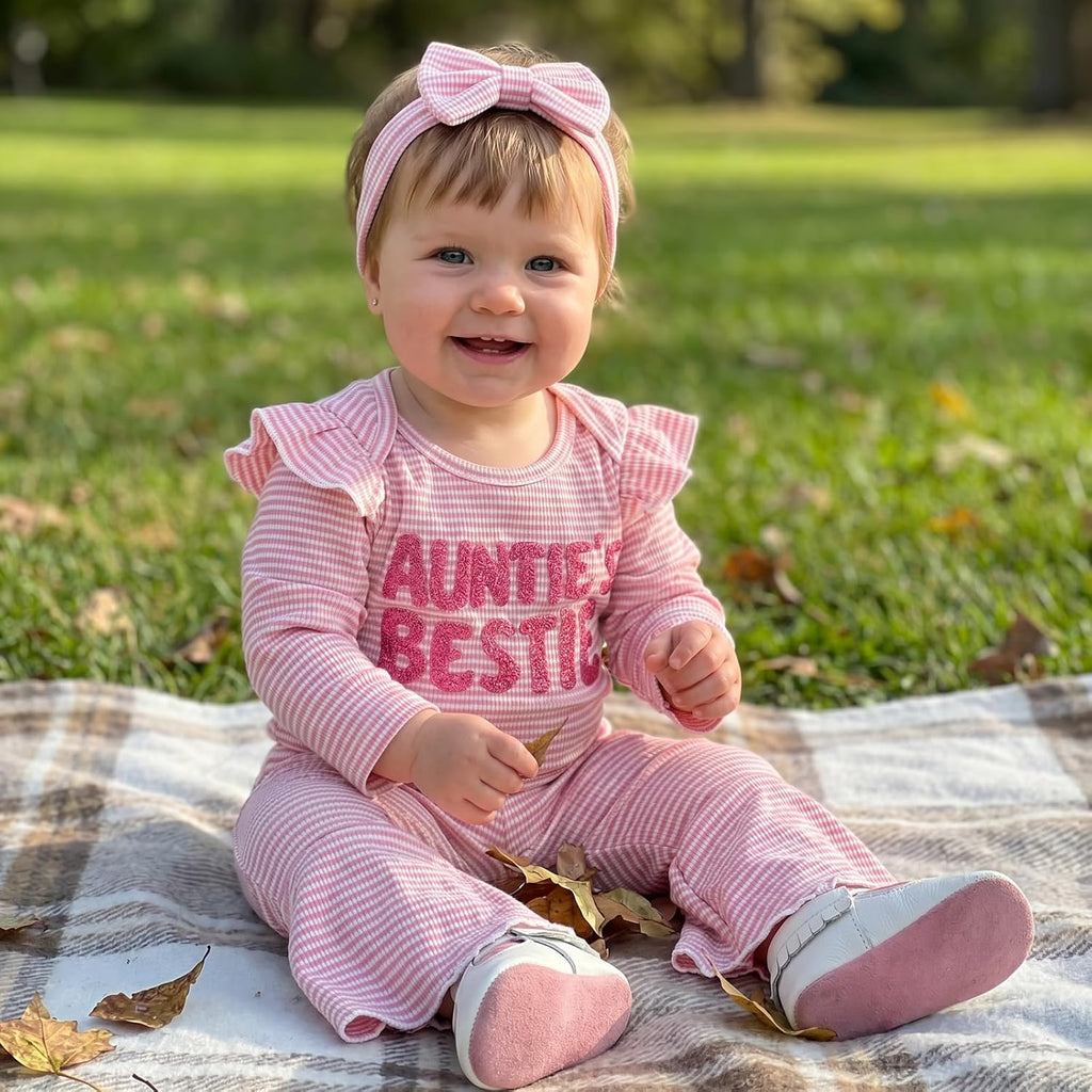 Aunties Bestie Baby Clothes Girl Romper Bell Bottoms Pants Set