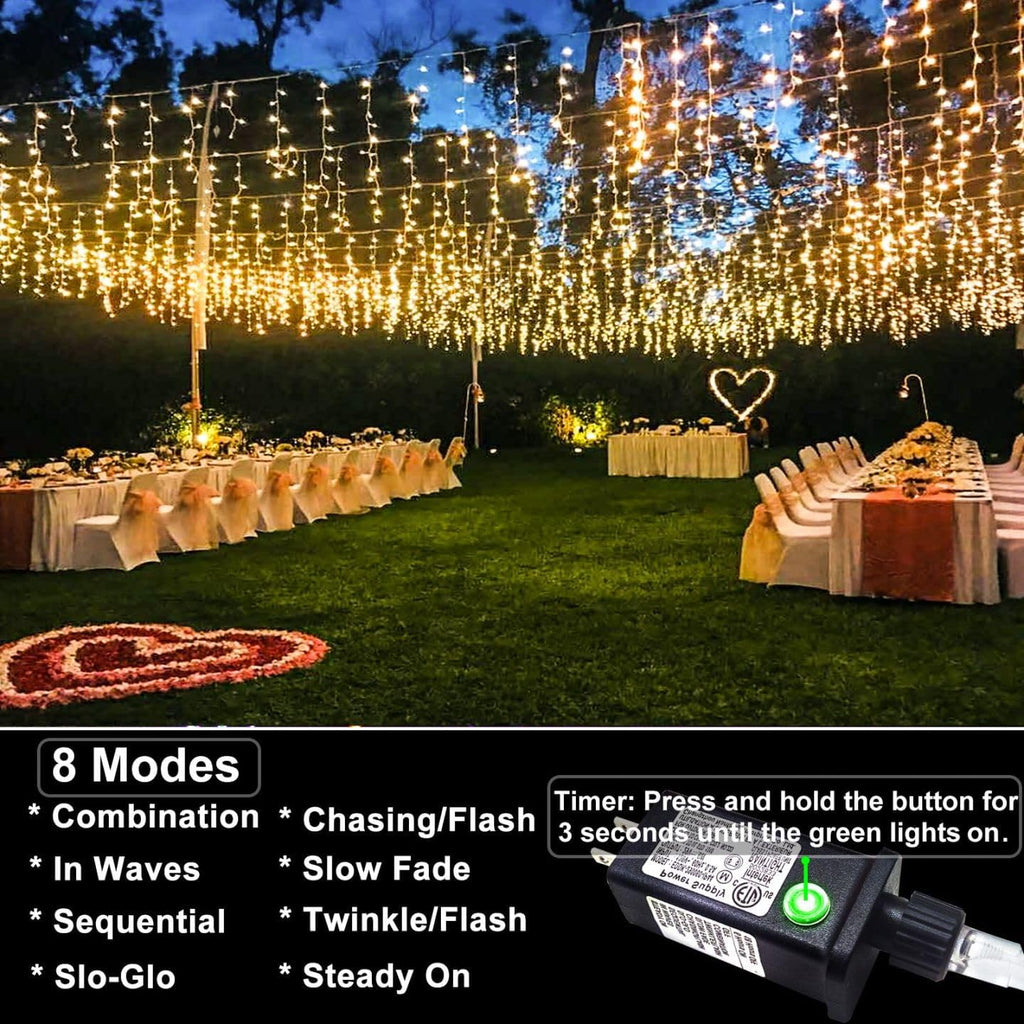 132ft Icicle Lights for Outside - 1280 LED Christmas Lights Warm White