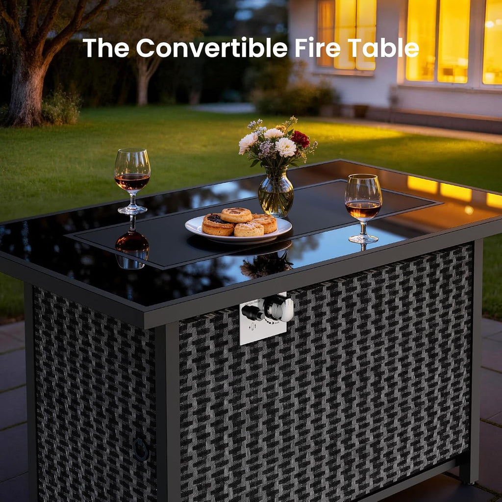 43′′ Propane Fire Pit with Glass Wind Guard, CSA-Listed 60,000 BTU Outdoor Gas Fire Pit Table, Tempered Glass Top