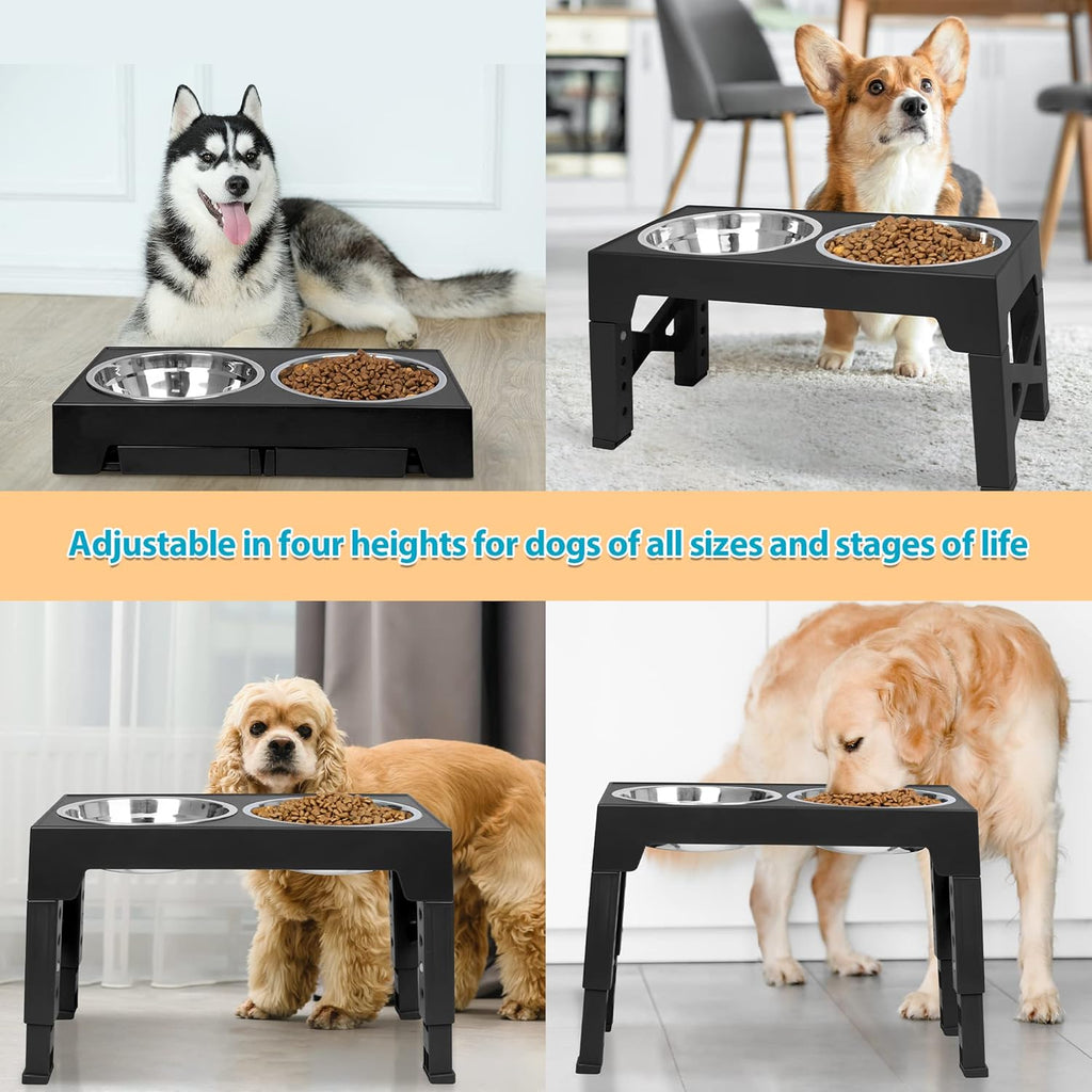 Elevated Dog Bowls with 2 Stainless Steel Dog Food Bowls, Raised Dog Bowl Adjusts to 5 Heights (3.15", 8.66"
