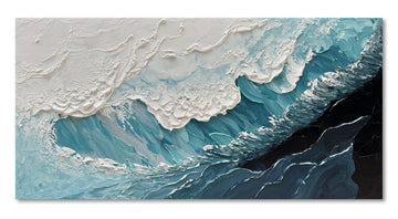 Art 30x60 Inches Blue Thick Texture Abstract Oil Painting Hand-Painted Ocean Landscape Home Wall Art Deco