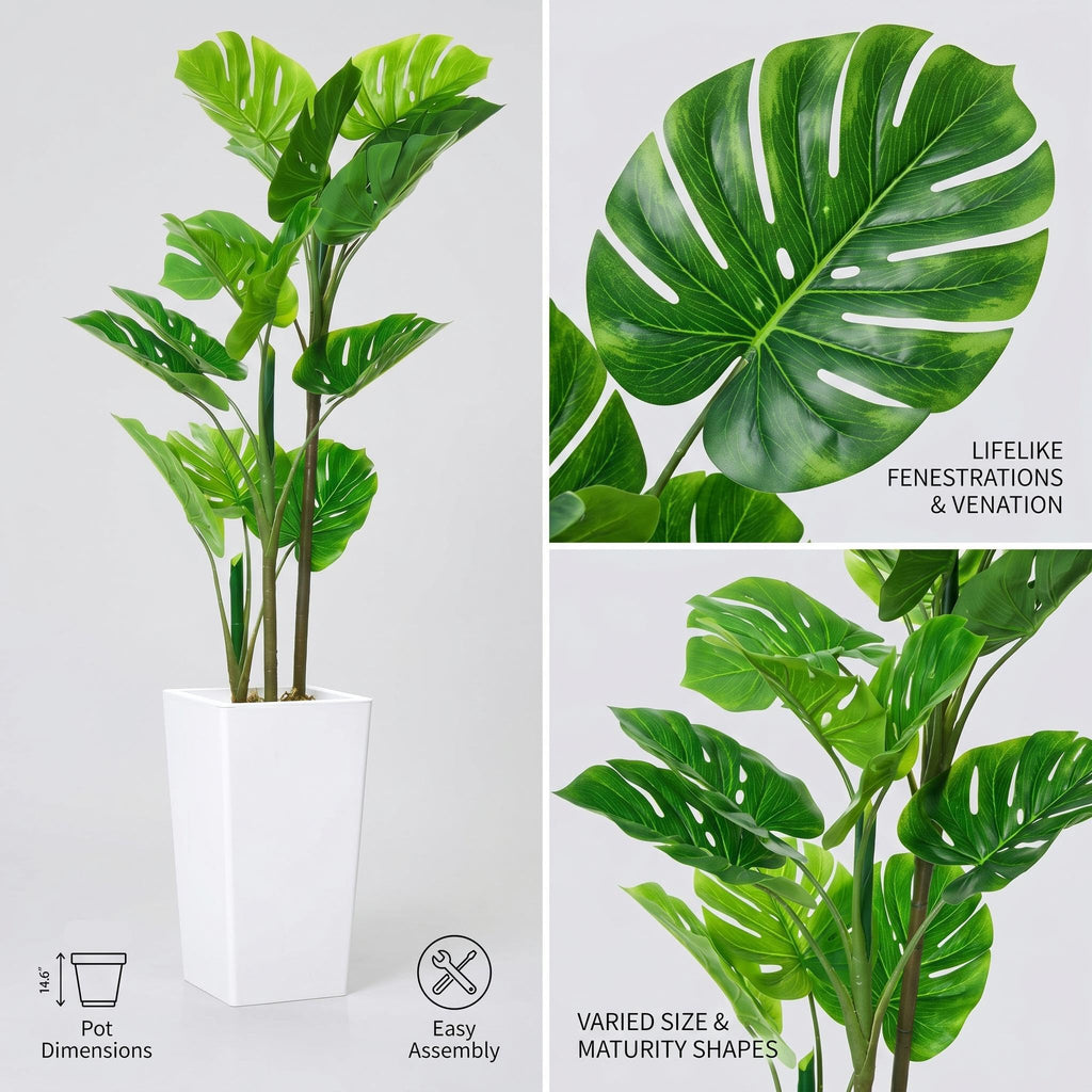 4.5FT Artificial Monstera Plant with White Tall Planter