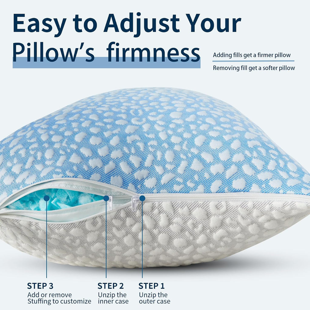 Firm Memory Foam Bed Pillows King Size Set of 2,Adjustable Cooling Side Sleeper Pillow,Hotel Collection Breathable