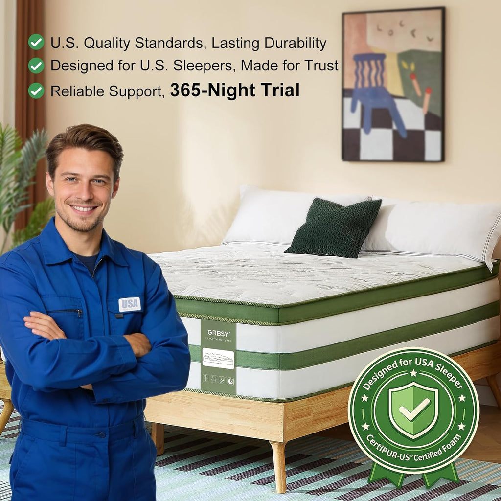 Full XL Mattress 14 Inch, Hybrid Full XL Memory Foam Mattress Medium Firm with 7-Zone Pocketed Coils for Back Pain