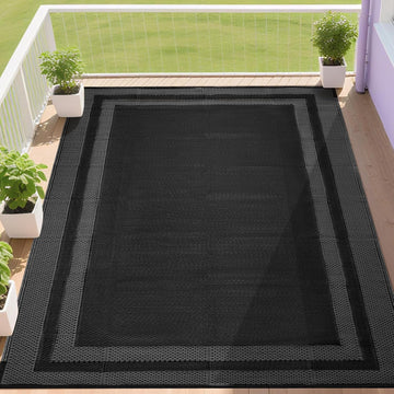 Outdoor Rugs Waterproof s Clearance,Large Plastic Straw Mats for Backyard,Porch,Deck,Balcony,Black&Deep Grey